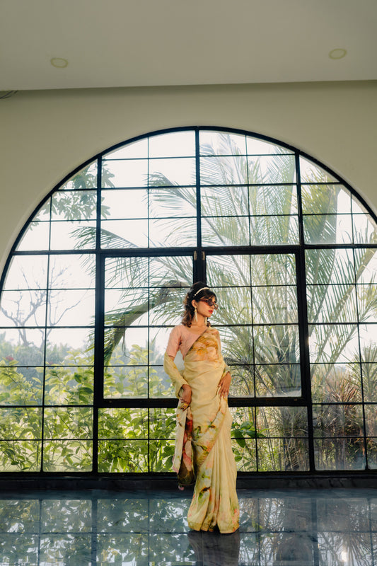 Golden Hour Elegance - Tissue Edition Saree