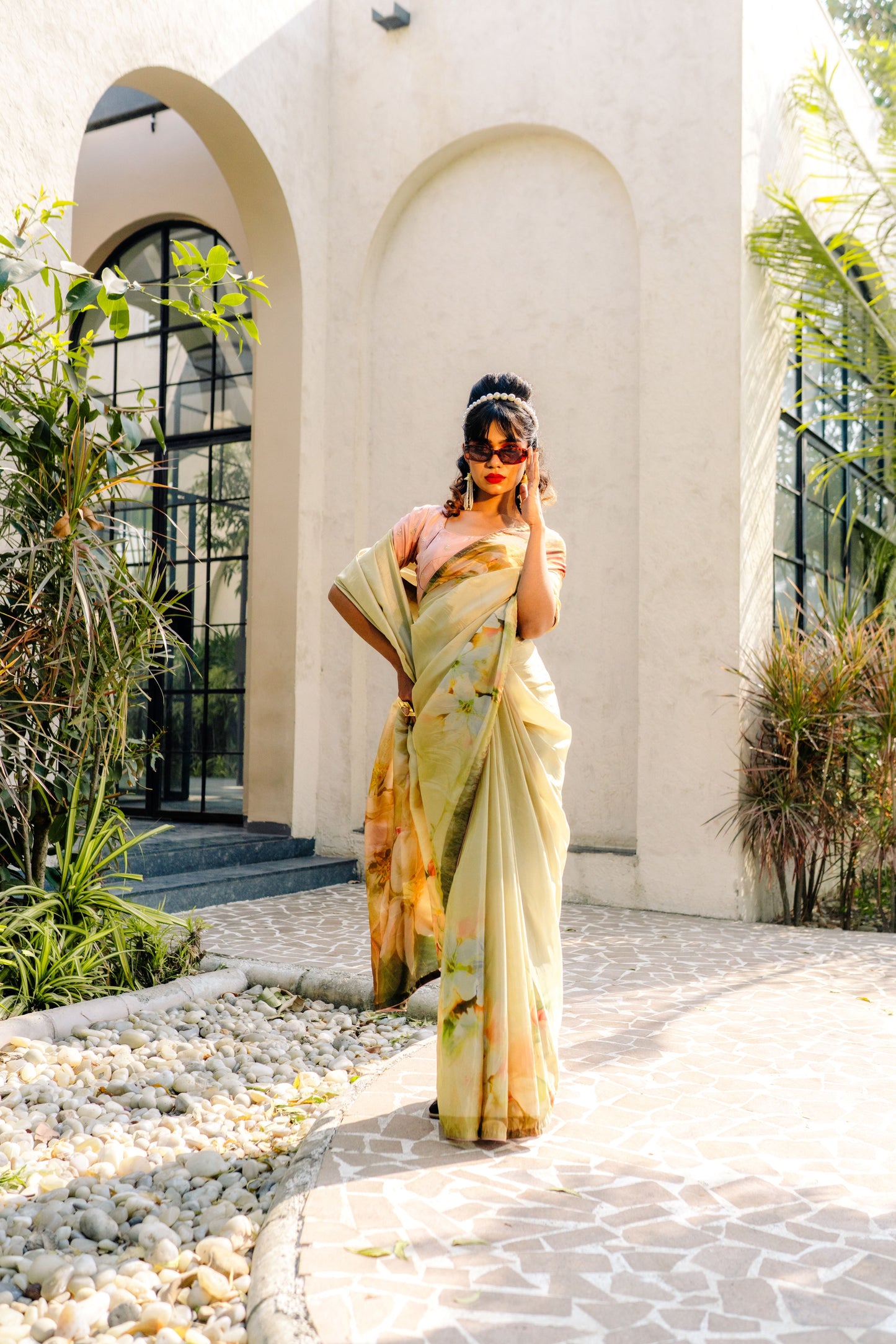 Golden Hour Elegance - Tissue Edition Saree