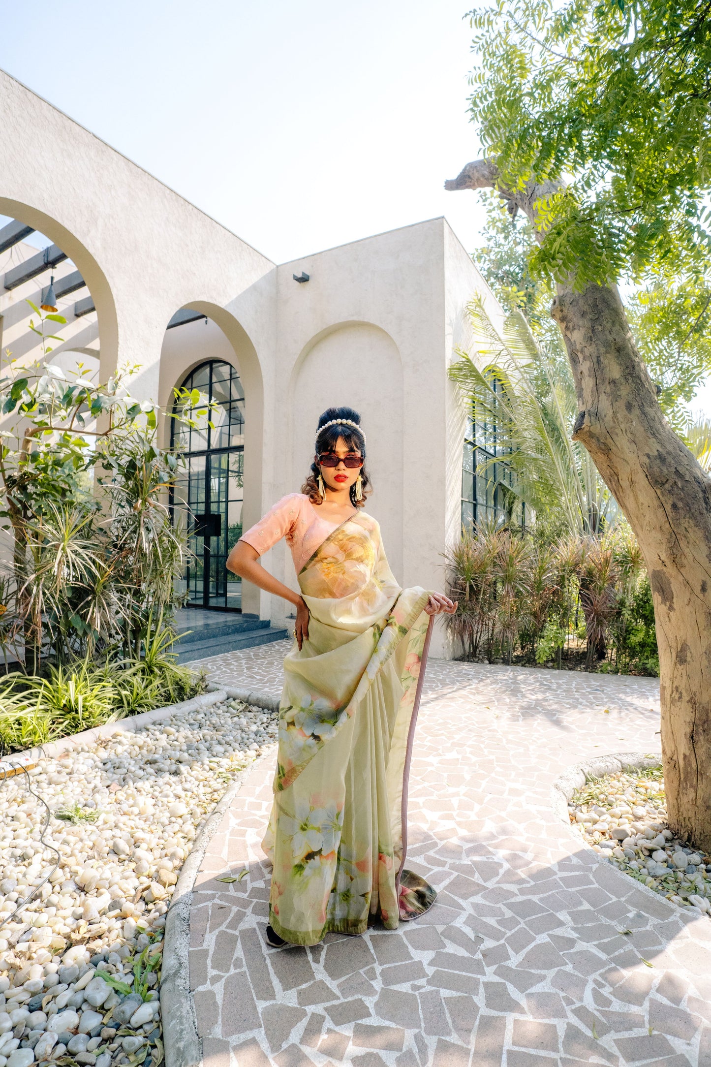 Golden Hour Elegance - Tissue Edition Saree