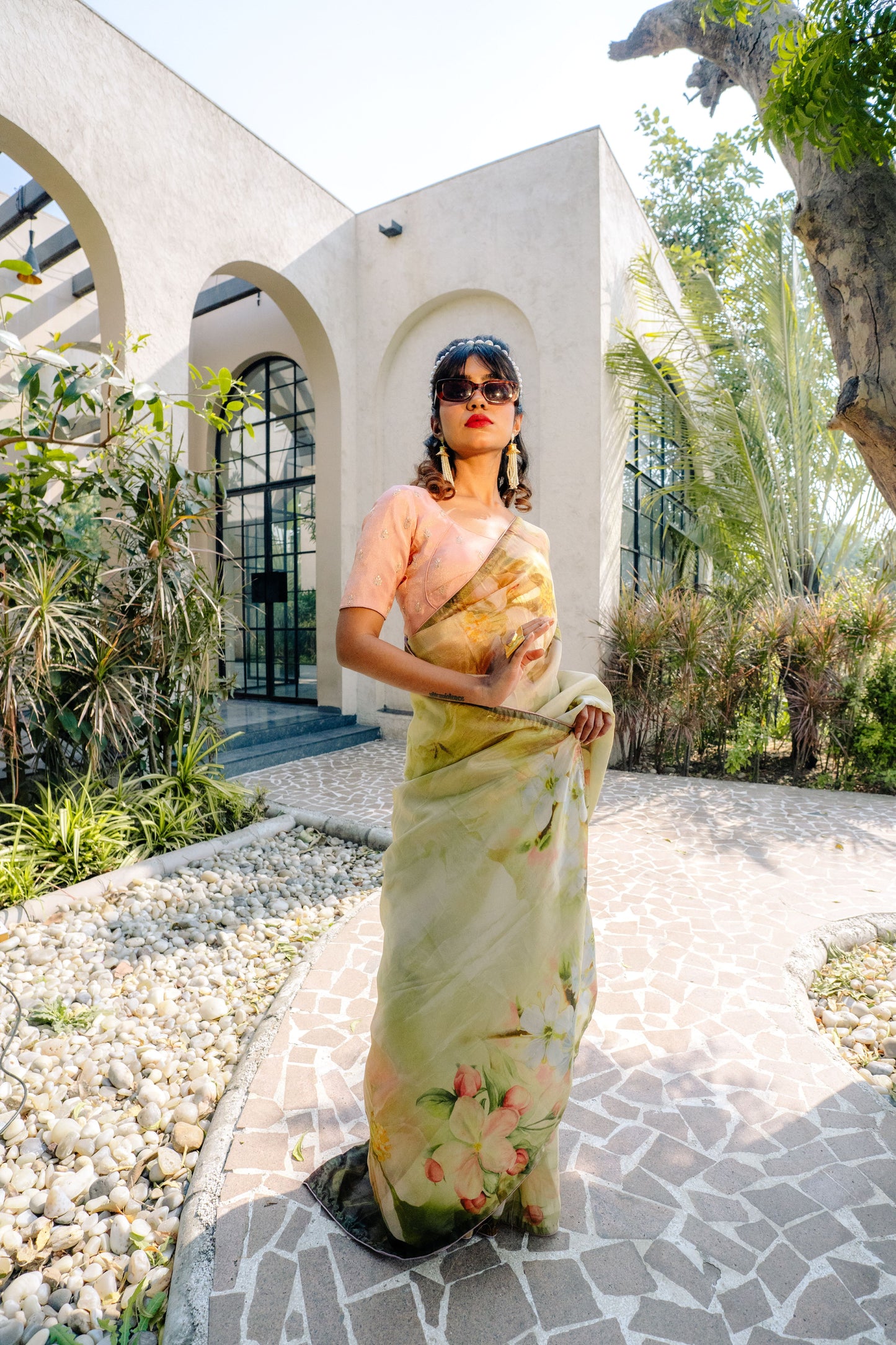 Golden Hour Elegance - Tissue Edition Saree