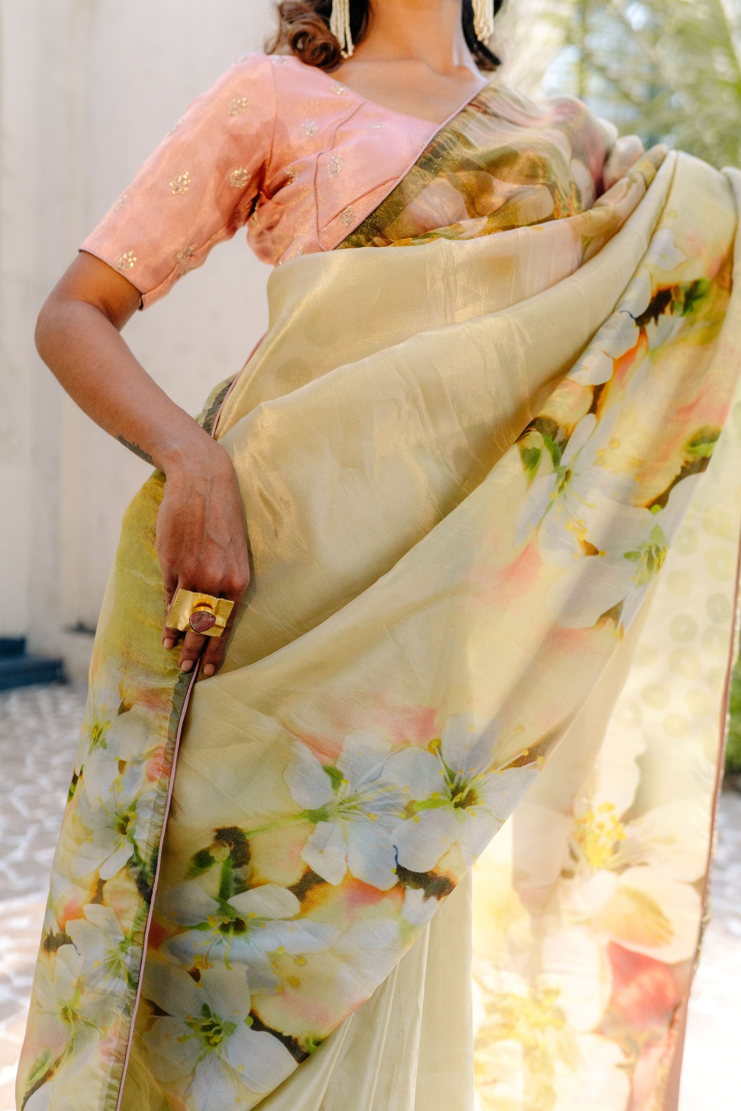Golden Hour Elegance - Tissue Edition Saree