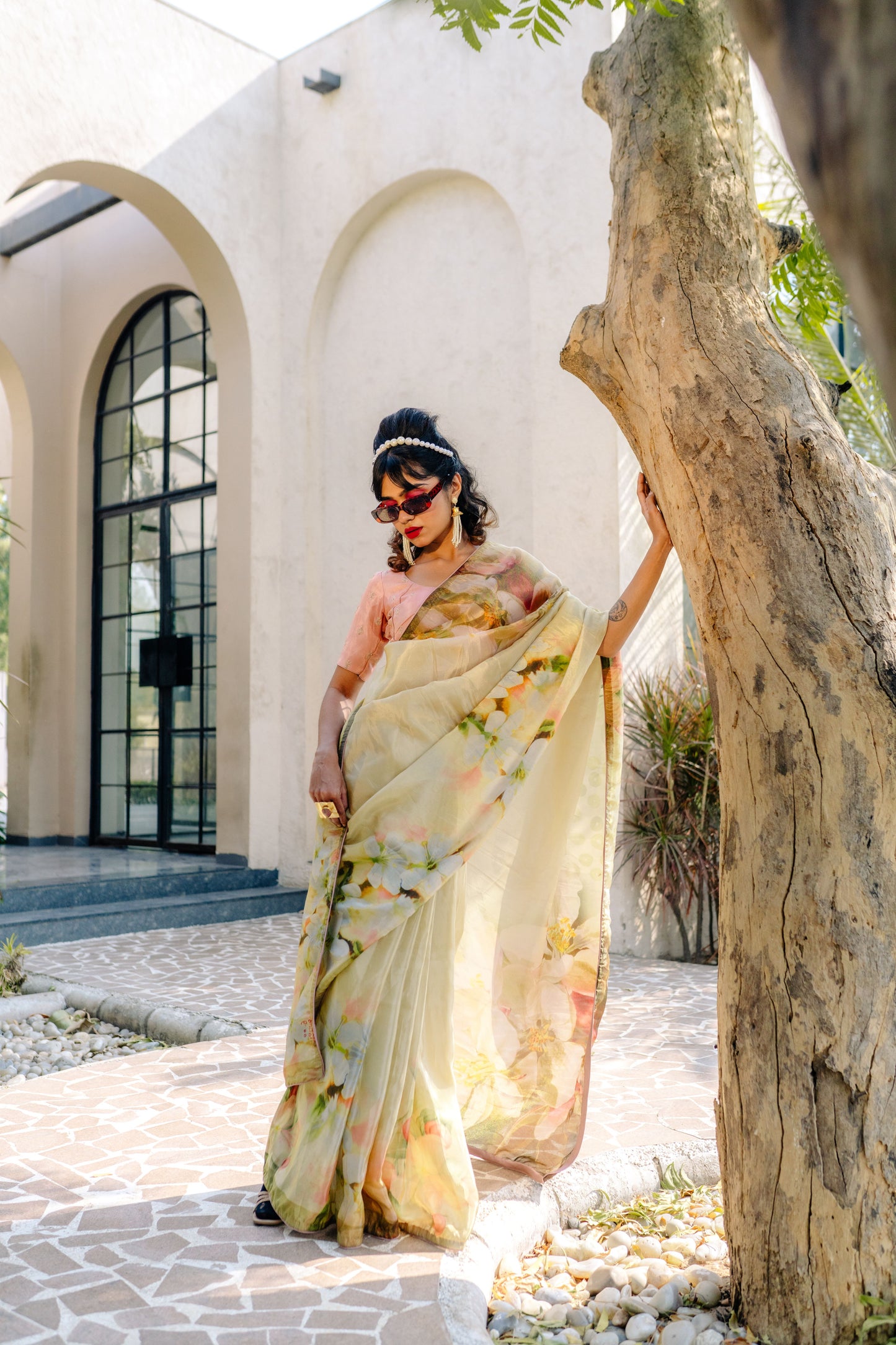 Golden Hour Elegance - Tissue Edition Saree