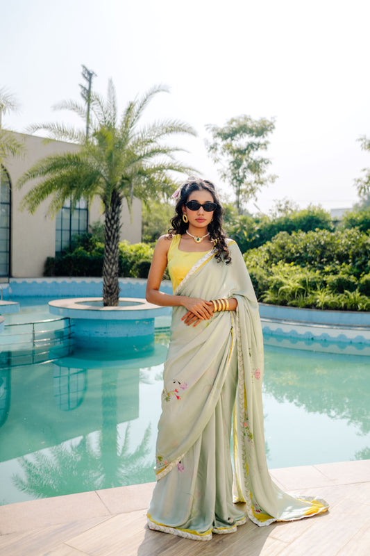 Pastel Blossom - Modal Silk Elegance Saree