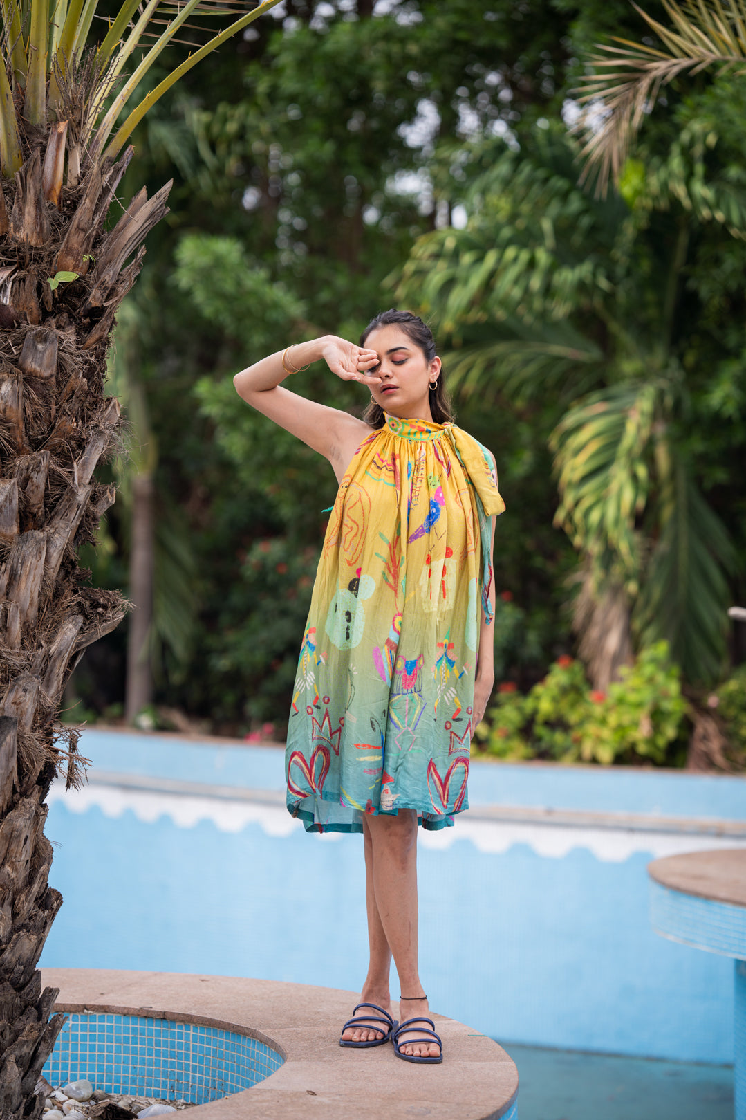 Amber High neck Tie up Dress