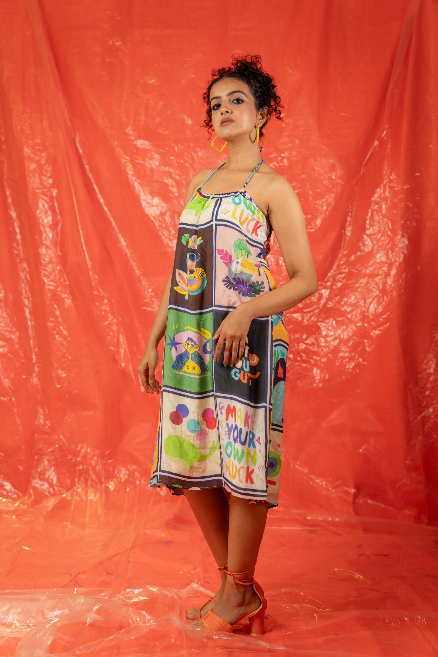 MAKE YOUR OWN LUCK HALTER NECK DRESS
