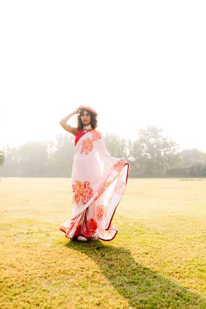 Winter Bloom - Hibiscus Edition saree