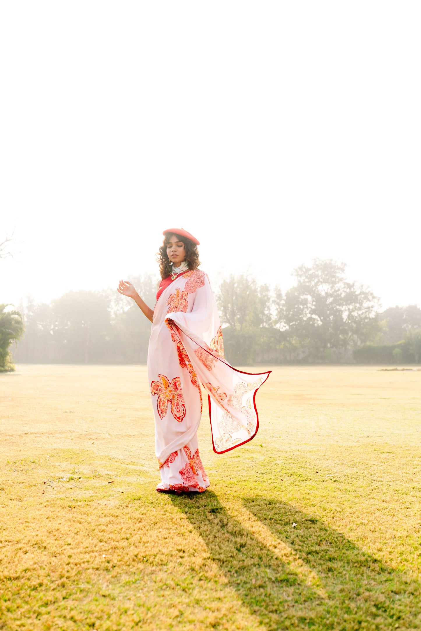 Winter Bloom - Hibiscus Edition saree