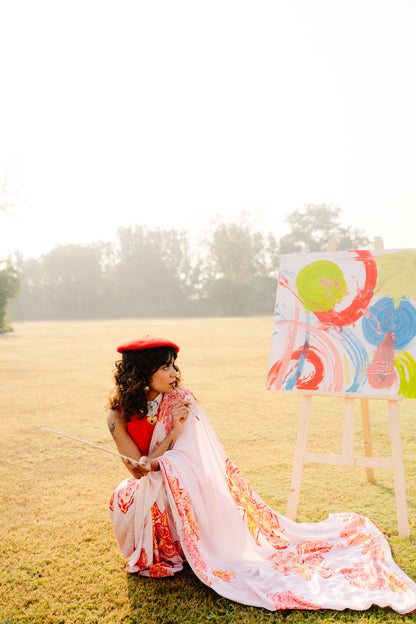 Winter Bloom - Hibiscus Edition saree