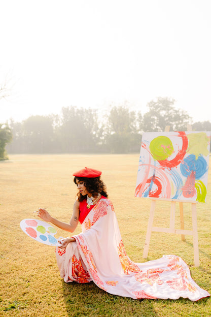 Winter Bloom - Hibiscus Edition saree