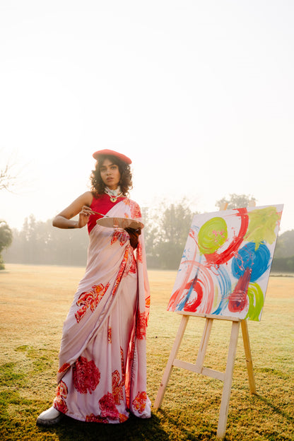 Winter Bloom - Hibiscus Edition saree